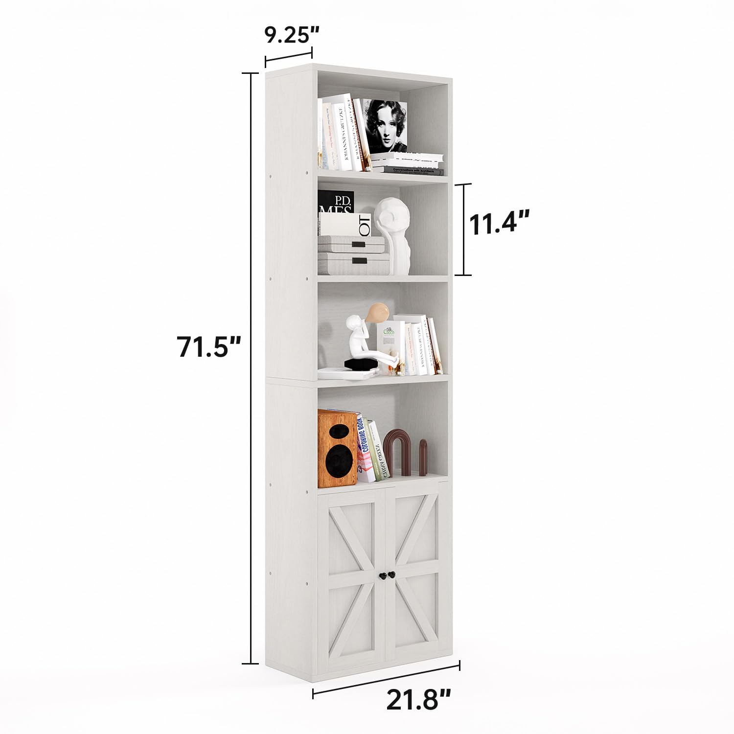 6-Tier Bookshelf with Cabinet Doors