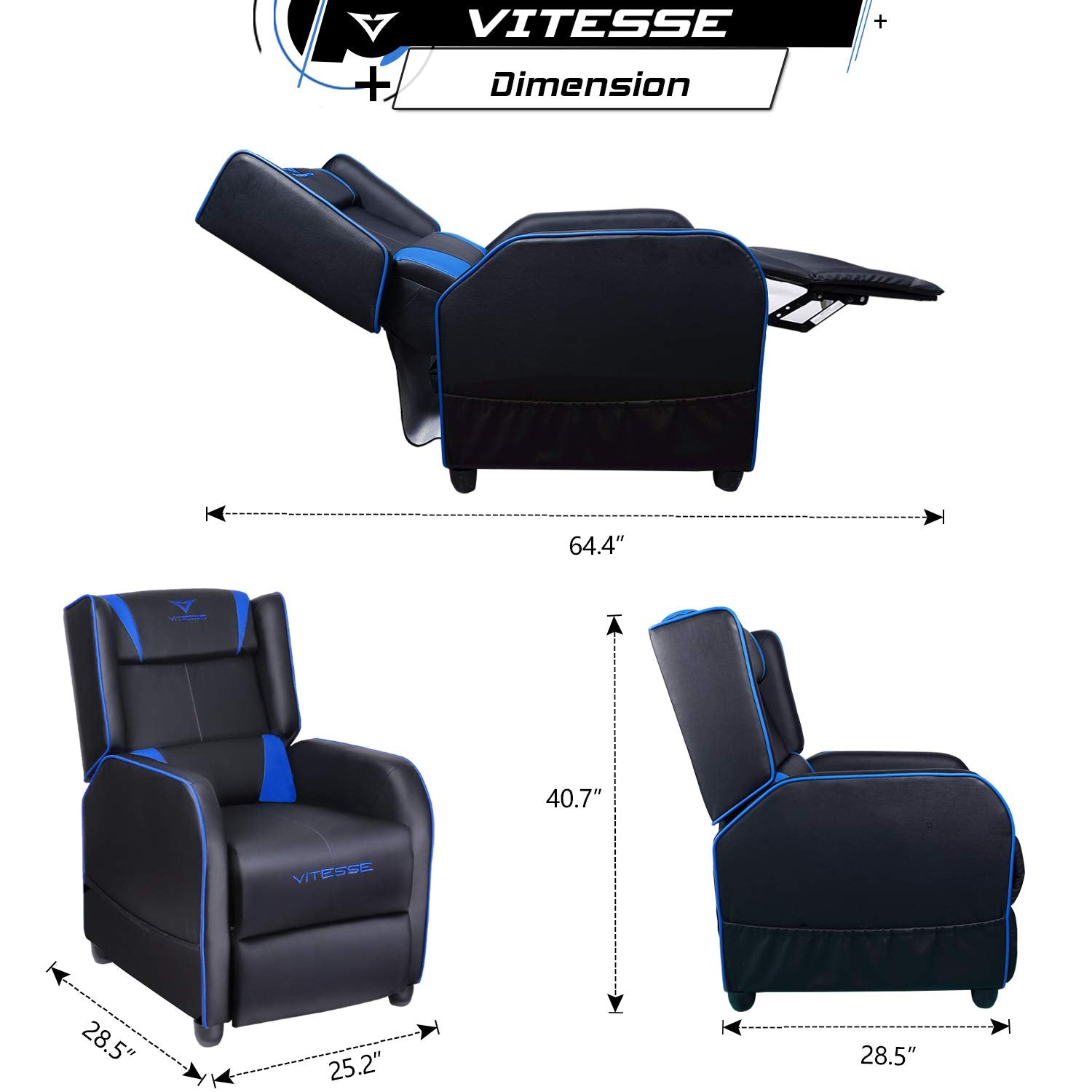 Gaming Recliner Chair Racing Style PU Leather Blue