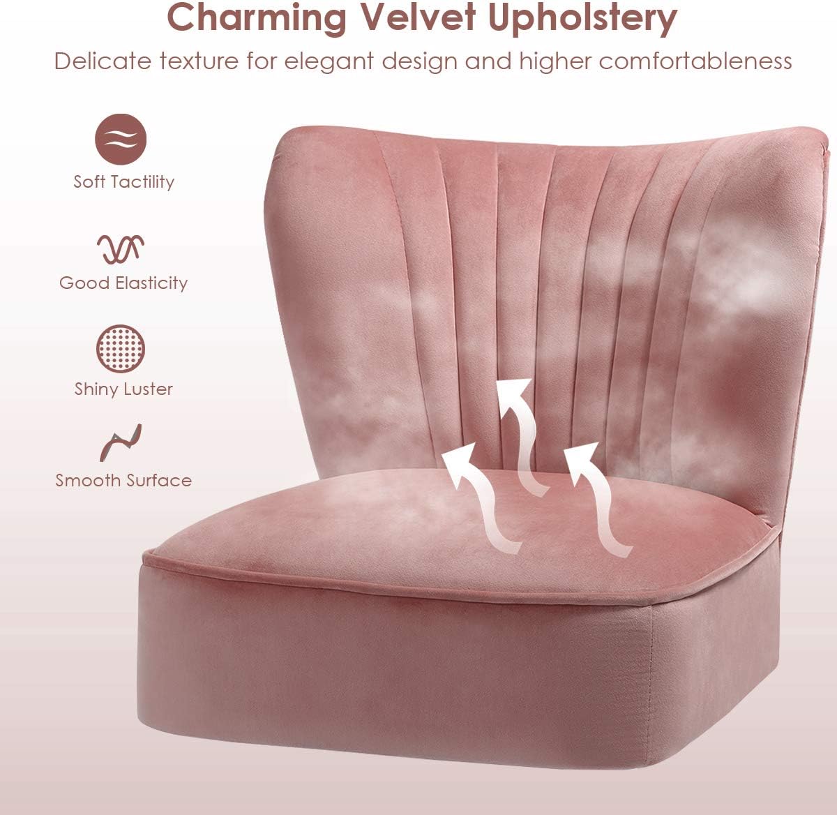 Pink Velvet Accent Chair with Wood Legs