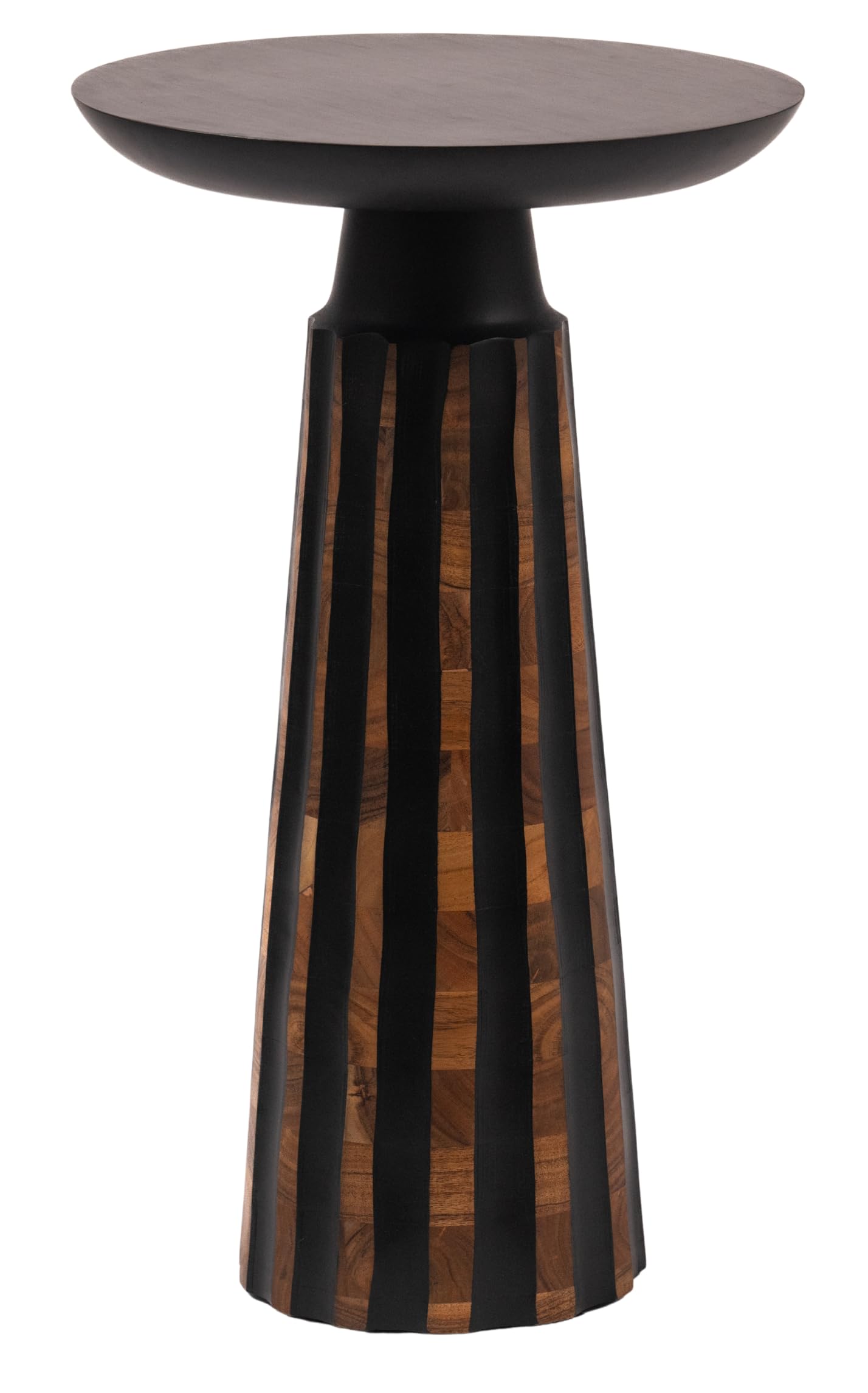 Black & Walnut Wood Drum Pedestal Accent Table