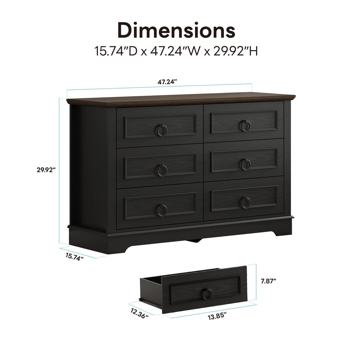 6-Drawer Dresser 47.2" Wide Farmhouse Chest