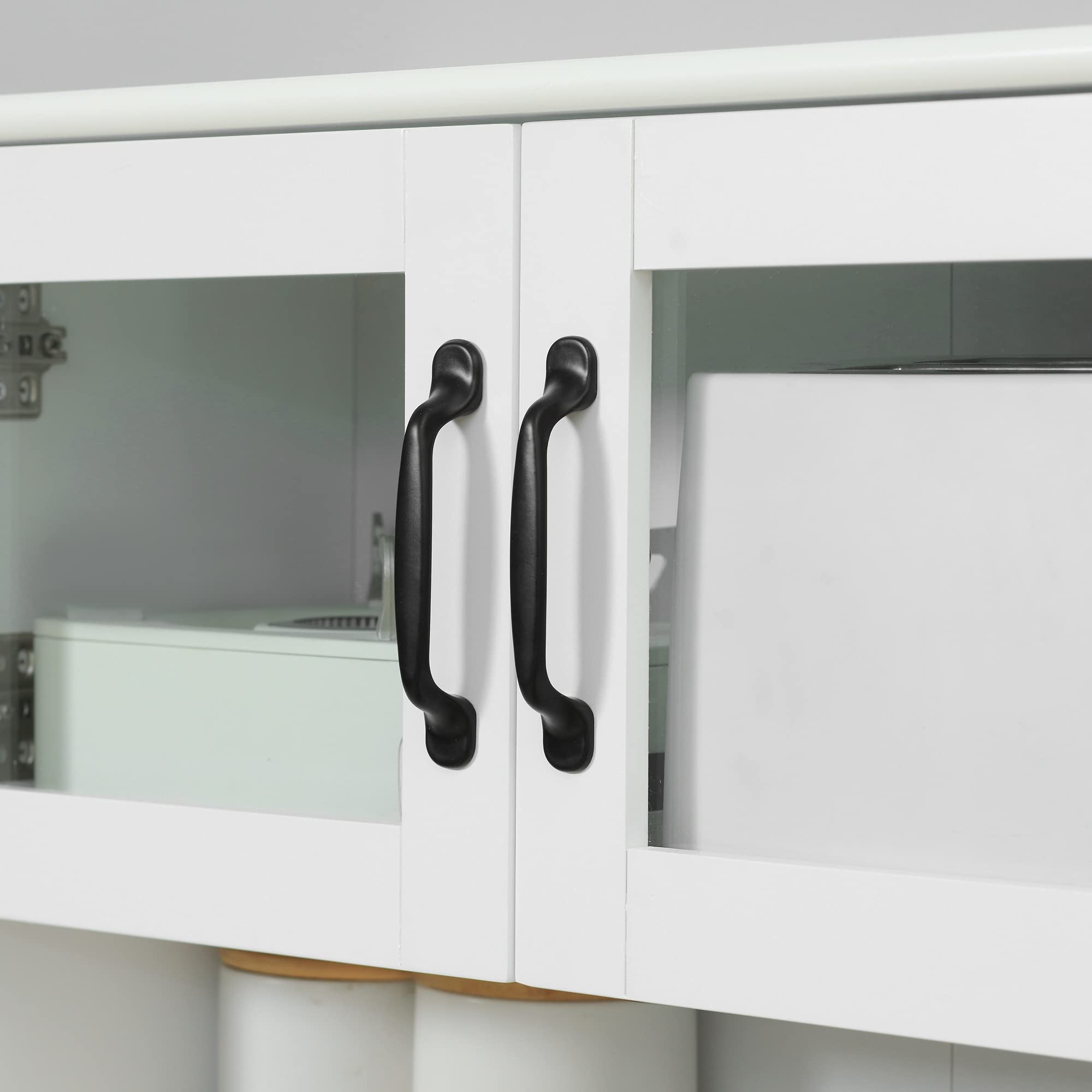 Kitchen Pantry Cabinet with Glass Doors and Adjustable Shelves