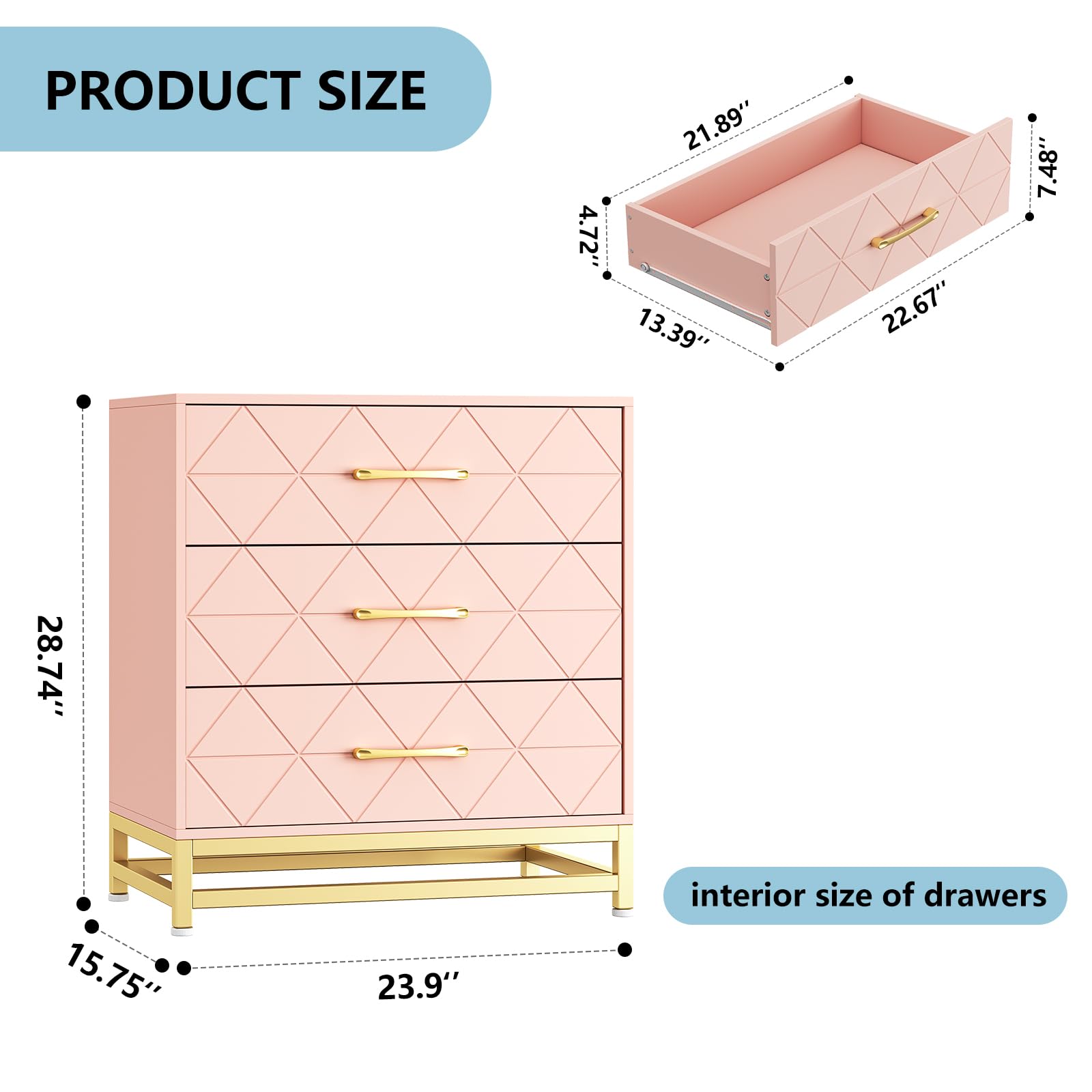 3-Drawer Wooden Dresser for Bedroom Storage