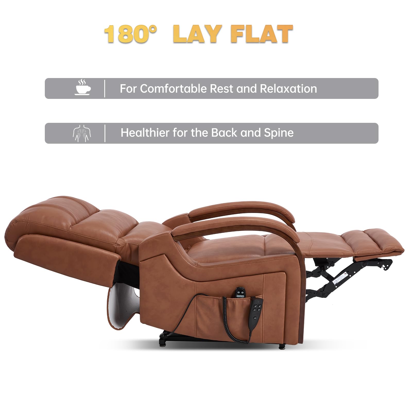 Trustyue Dual Motor Power Lift Recliner Chair, Lay Flat Recliner, Lift Chair with Massage and Heat, Standing Assistance, Infinite Position Reclining, Living Room Chair (Faux Leather Orange)