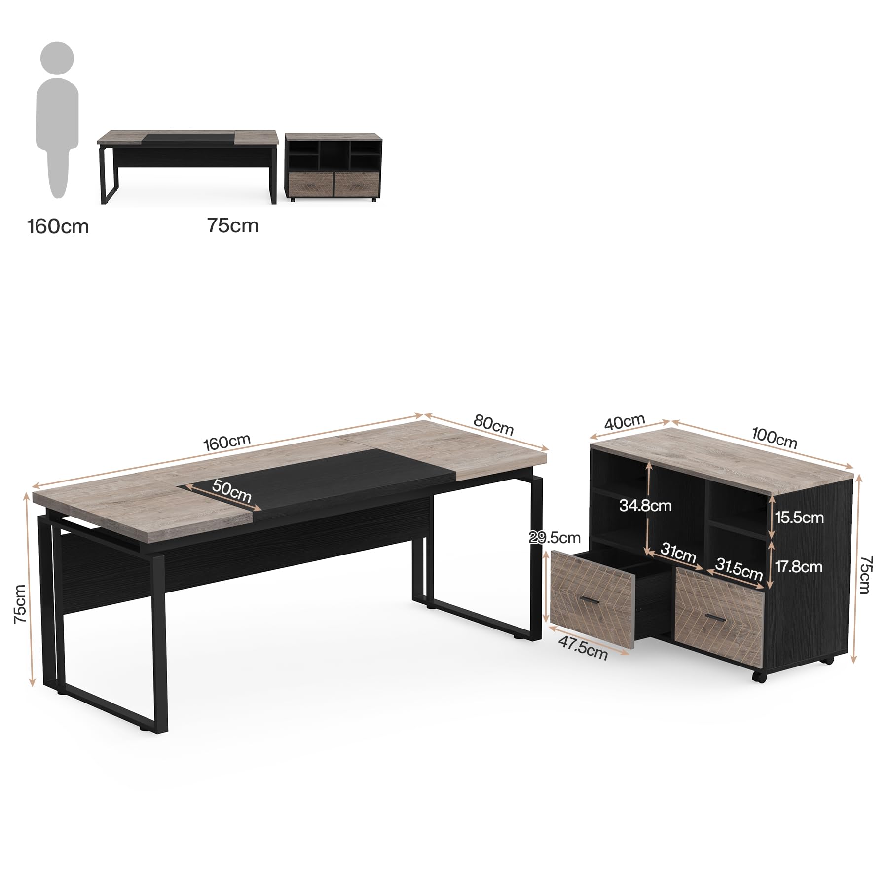 L-Shaped Desk with Drawers and File Cabinet 63 Inch