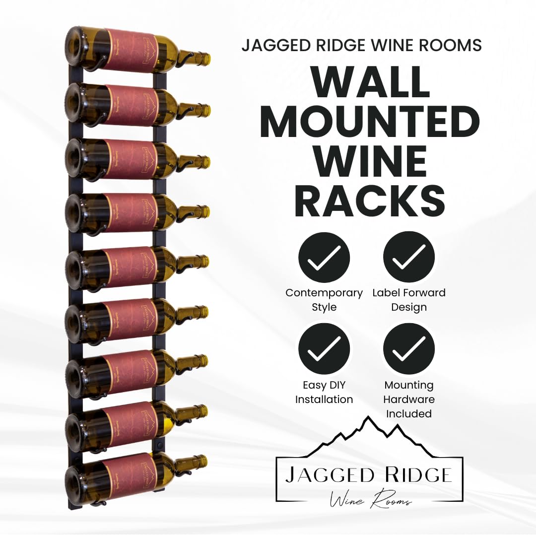 Wall Mounted Wine Rack 9 Bottle Metal Black