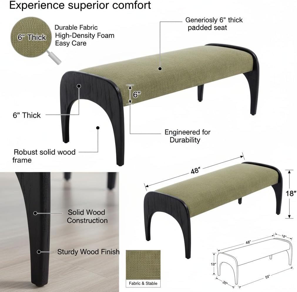 Extra Long 51-Inch Upholstered Storage Bench