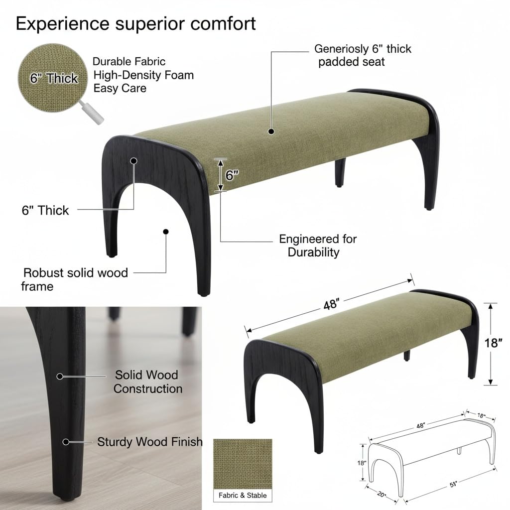 Extra Long 51-Inch Upholstered Storage Bench