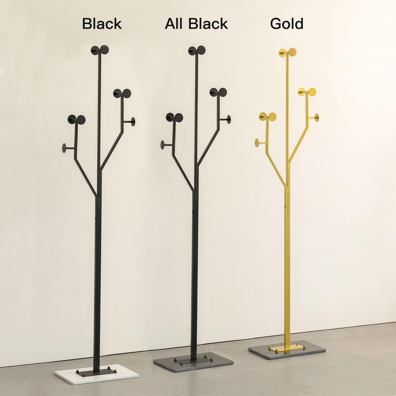 Freestanding Coat Rack Tree-Shaped Metal with Marble Base