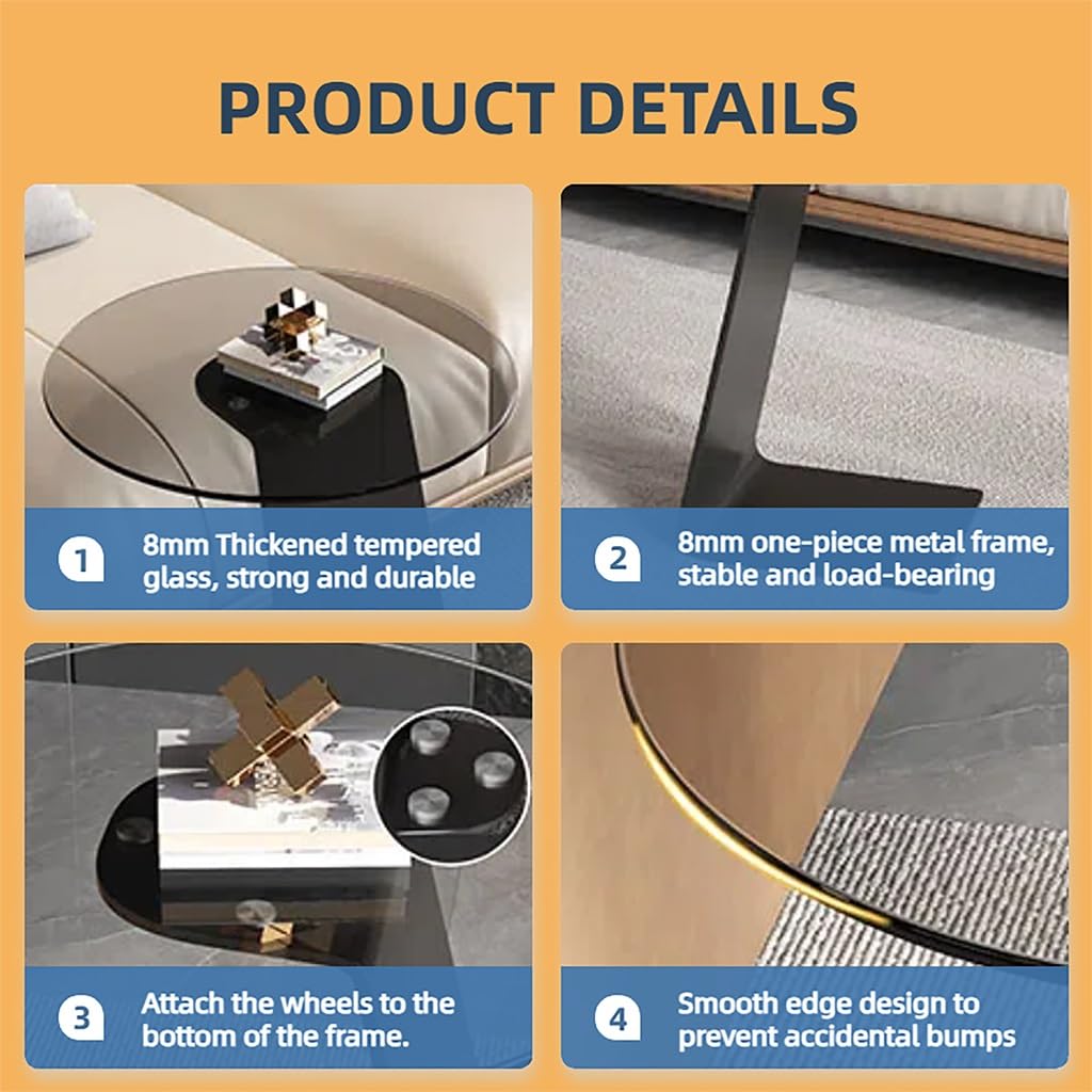 C-Shaped End Table with Tempered Glass Top