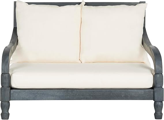 Outdoor Acacia Wood Lounger Bench with Beige Cushion