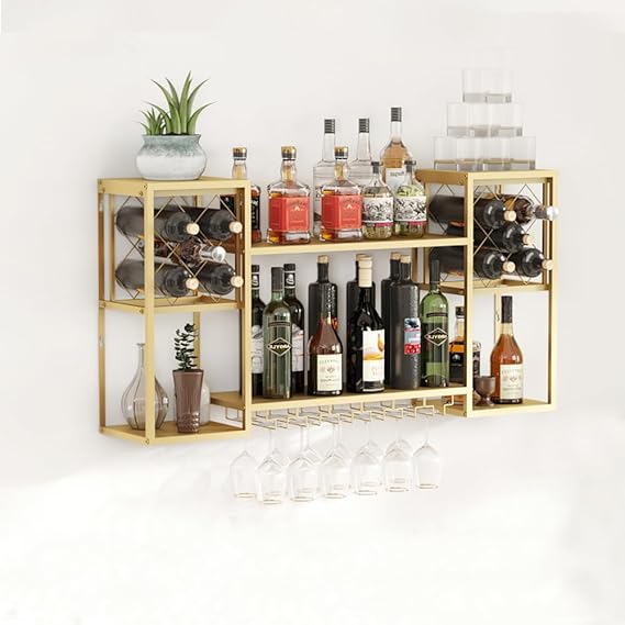Wall Mounted Wine Rack 2 Tier with Glass Holder