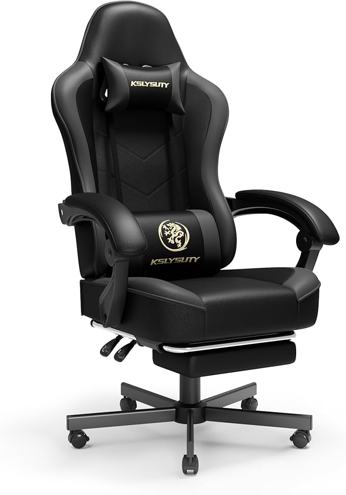 Gaming Chair with Footrest and Lumbar Support