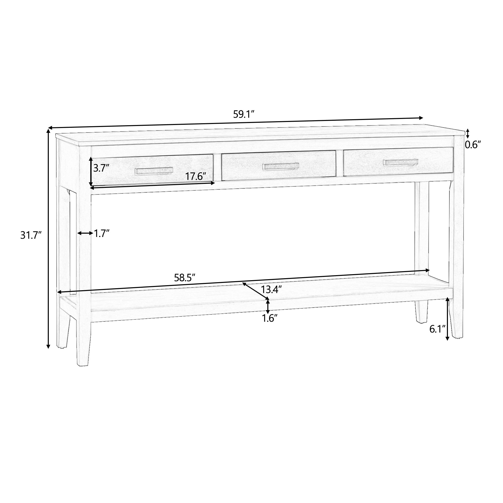 Entryway Console Table with 3 Storage Drawers and Bottom Shelf