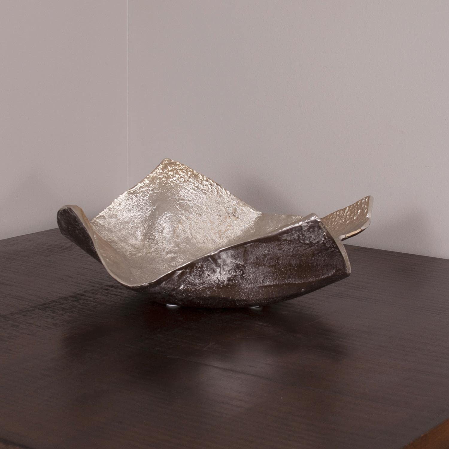 Champagne Silver Decorative Bowl with Hammered Pattern - 15.5 x 6 Inch