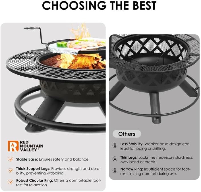 47 Inch Wood Burning Fire Pit with BBQ Grill