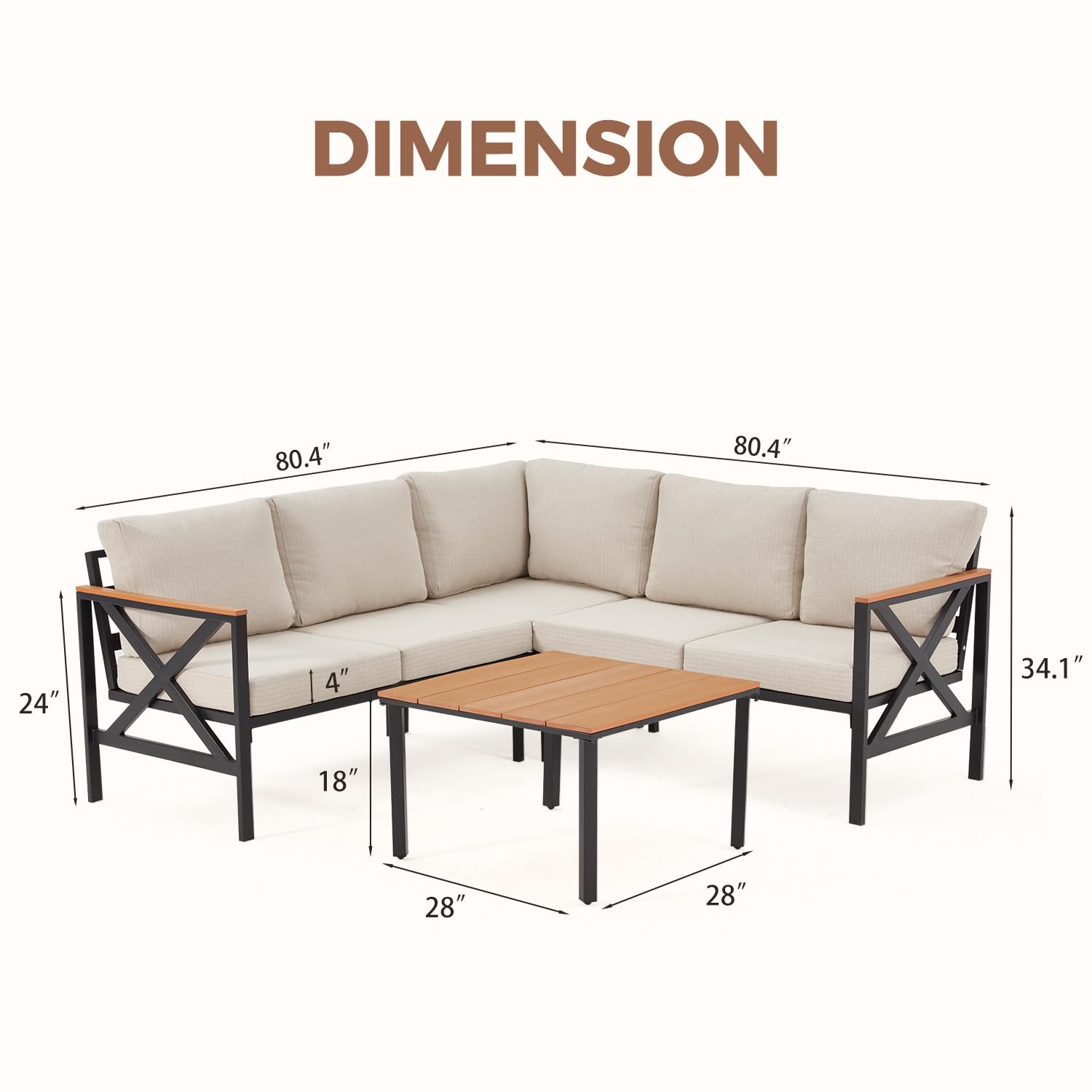 6-Piece Metal L-Shaped Patio Sectional Set