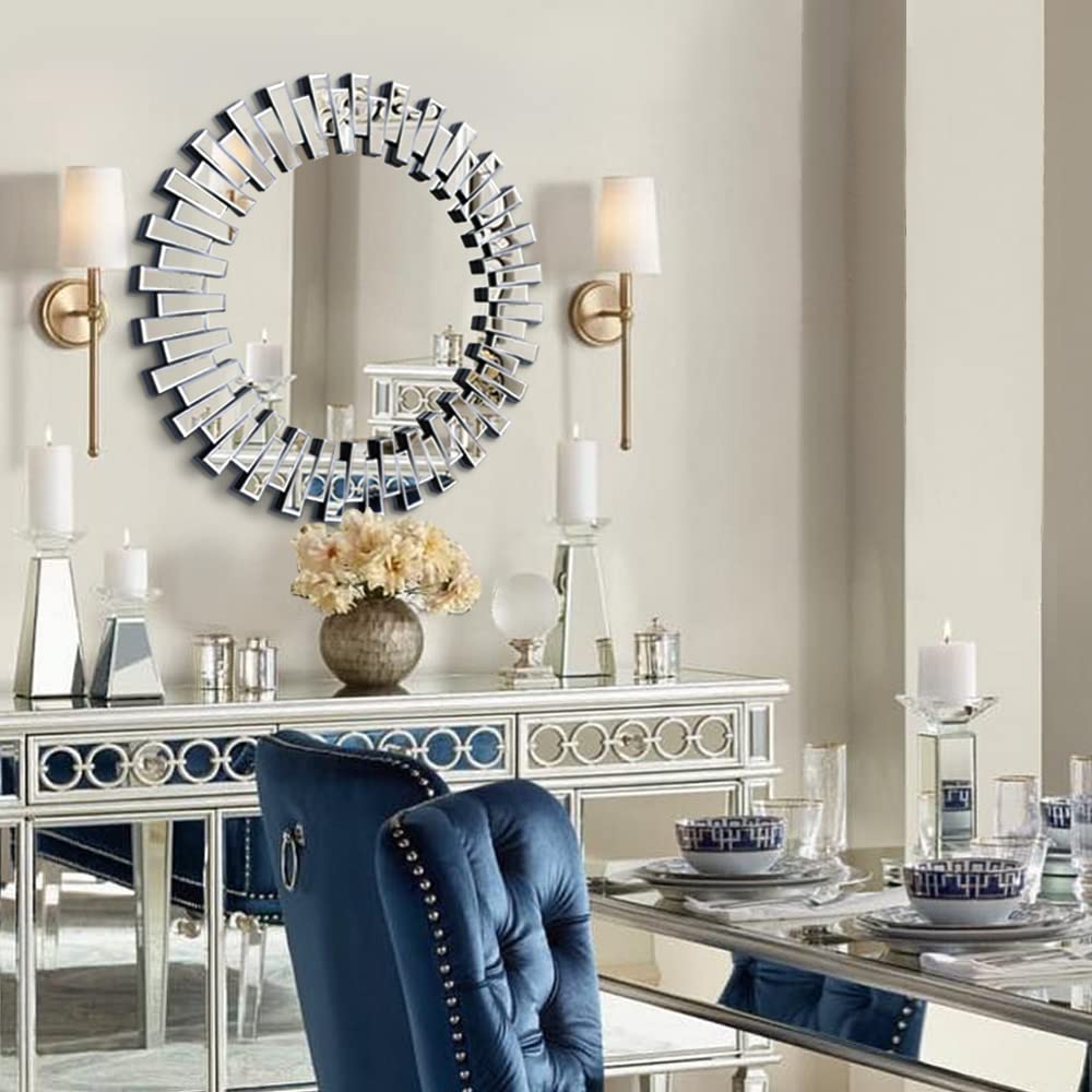 32 Inch Round Decorative Mirror with Beveled Glass Frame