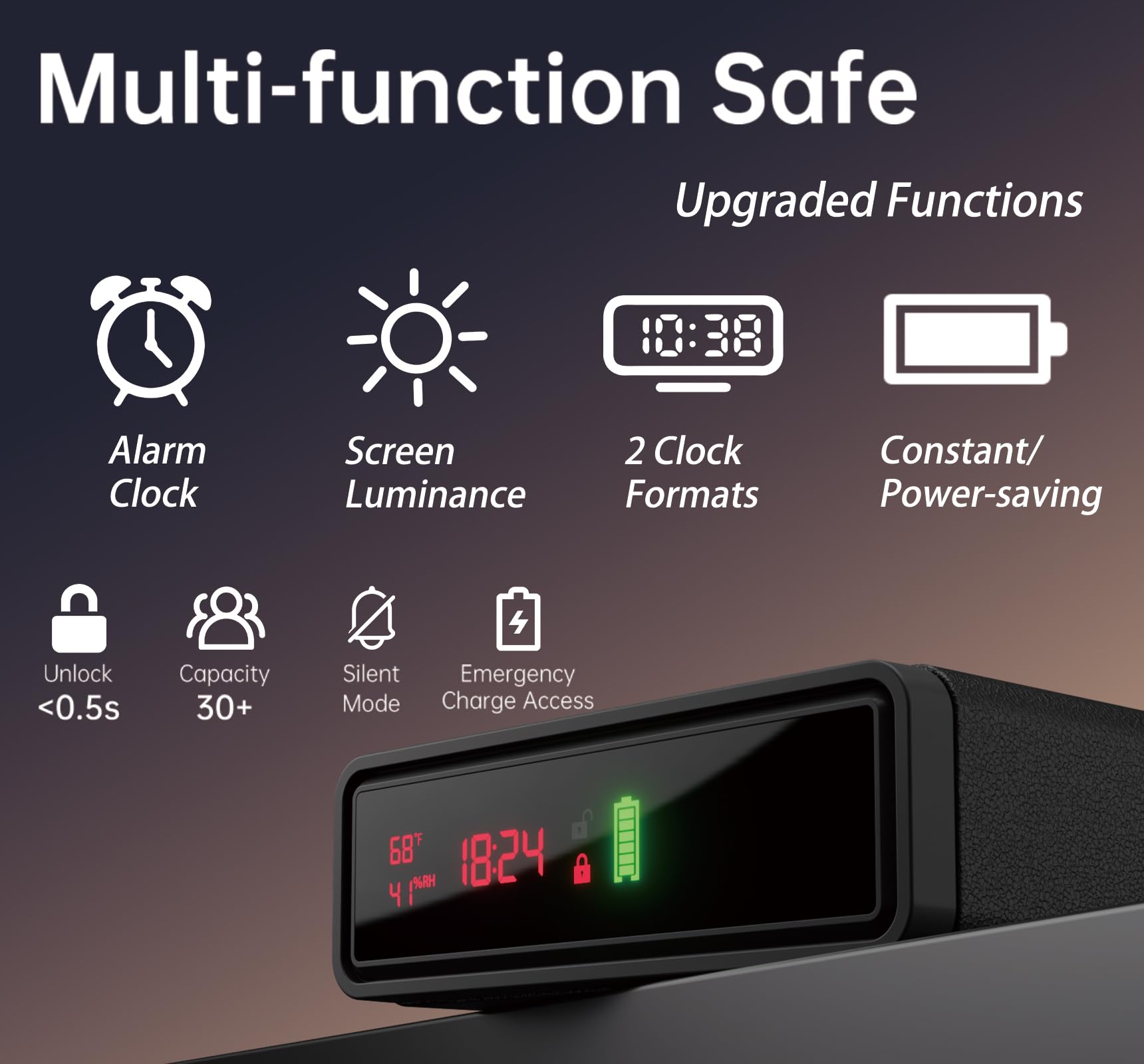 Biometric Smart Gun Safe with Wireless Charging and Digital Clock