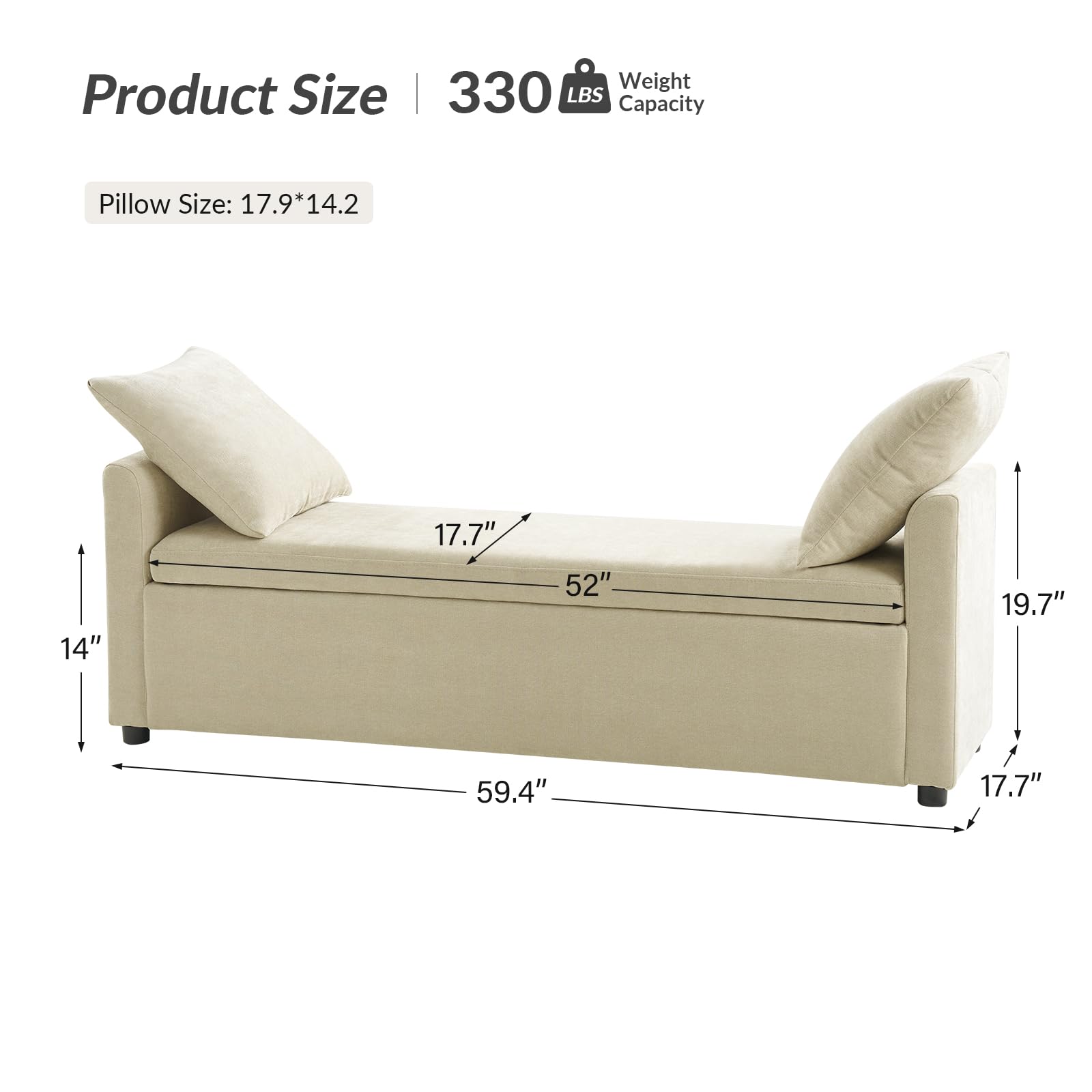 59.4" Modern Storage Bench with Throw Pillows - Beige Upholstered Ottoman