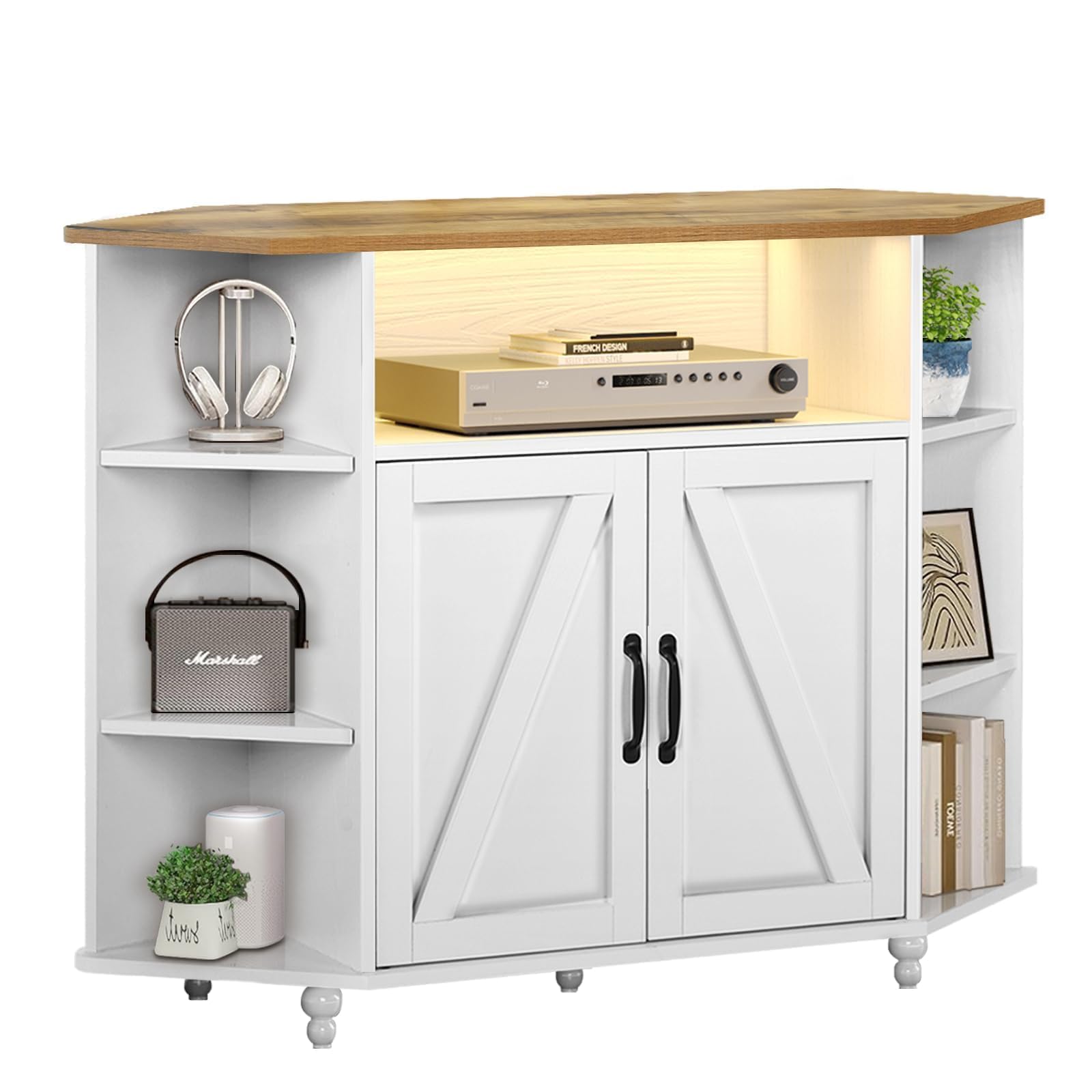 Corner TV Stand with LED Lights and Adjustable Shelves