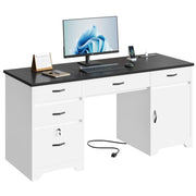 59" Executive Desk with Lockable Drawers and Charging Station