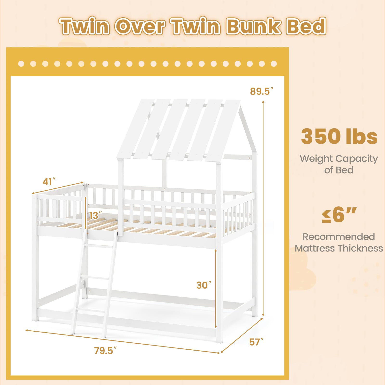 Twin Over Twin House Bunk Bed with Roof