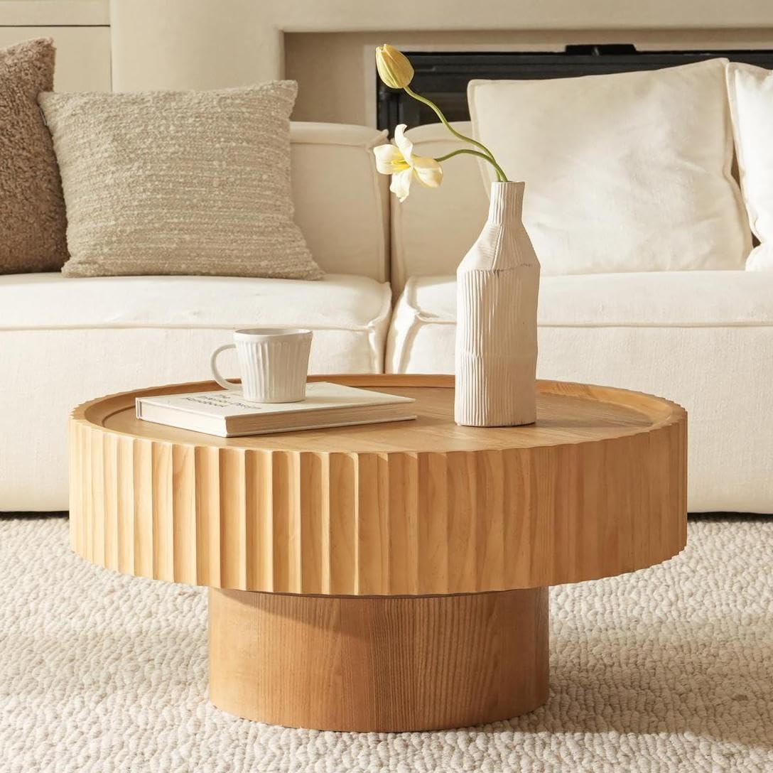 Round Fluted Drum Coffee Table with Storage
