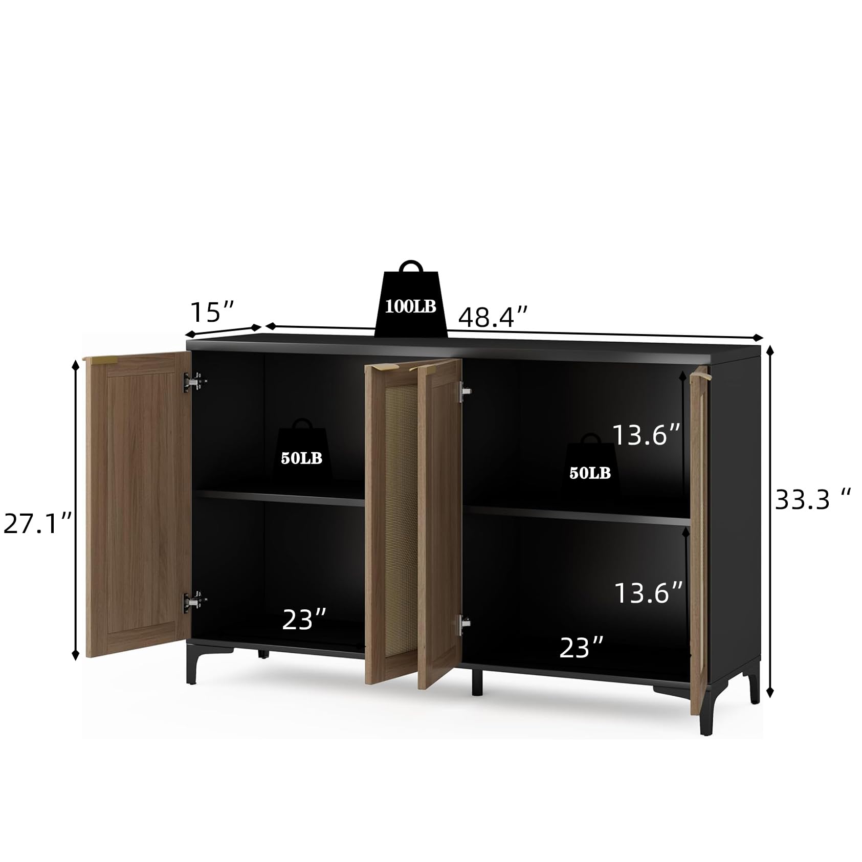 Rattan Sideboard Buffet Cabinet with Storage