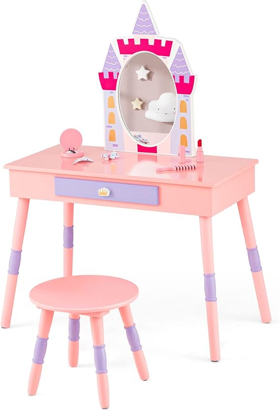 Kids Princess Floor Mirror with Storage Shelf