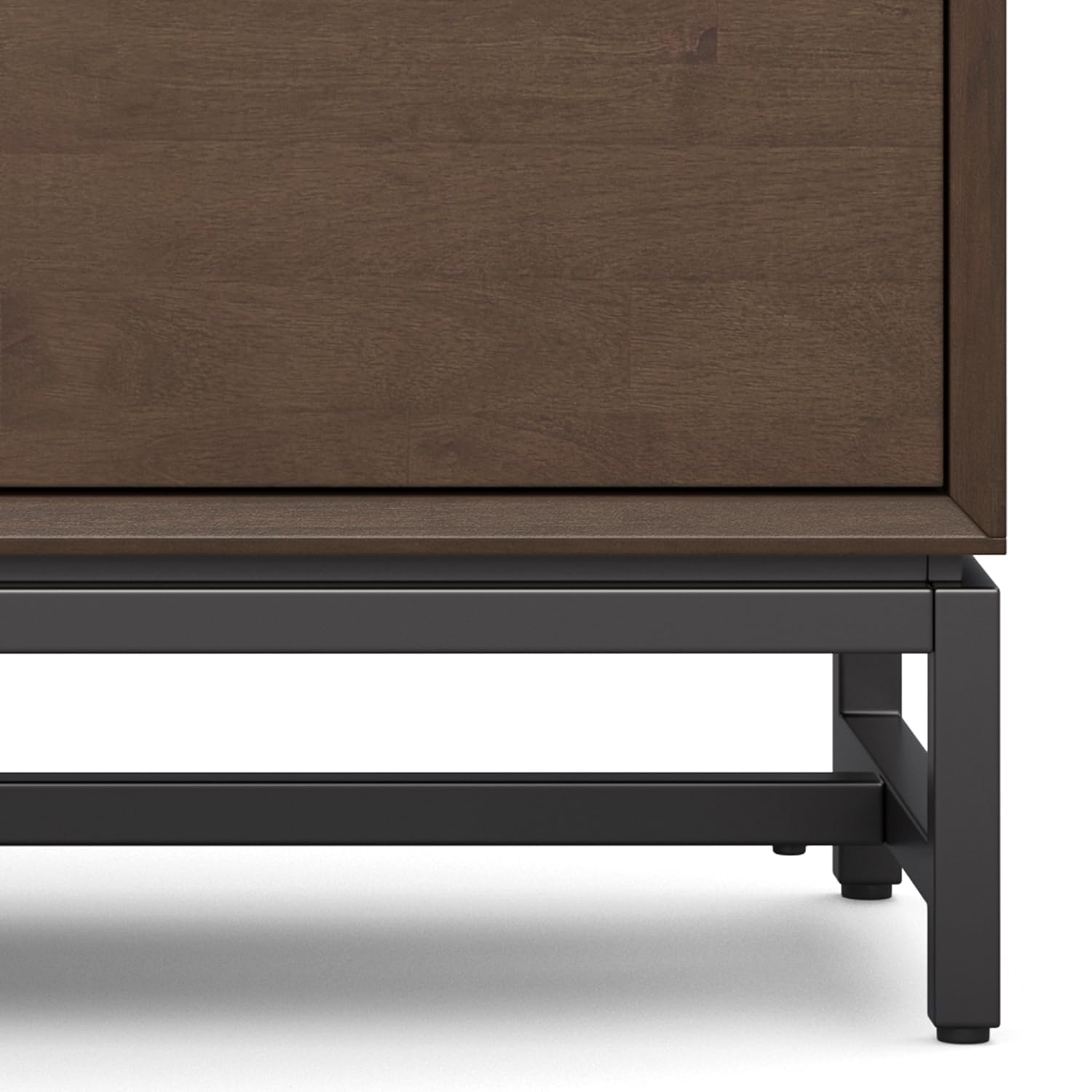 SIMPLIHOME Banting TV Stand - 72 inch Wide Solid Wood Low Media Console in Walnut Brown, Modern Industrial Entertainment Center for Living Room for TVs up to 80 Inches with Open Shelf and Metal Base