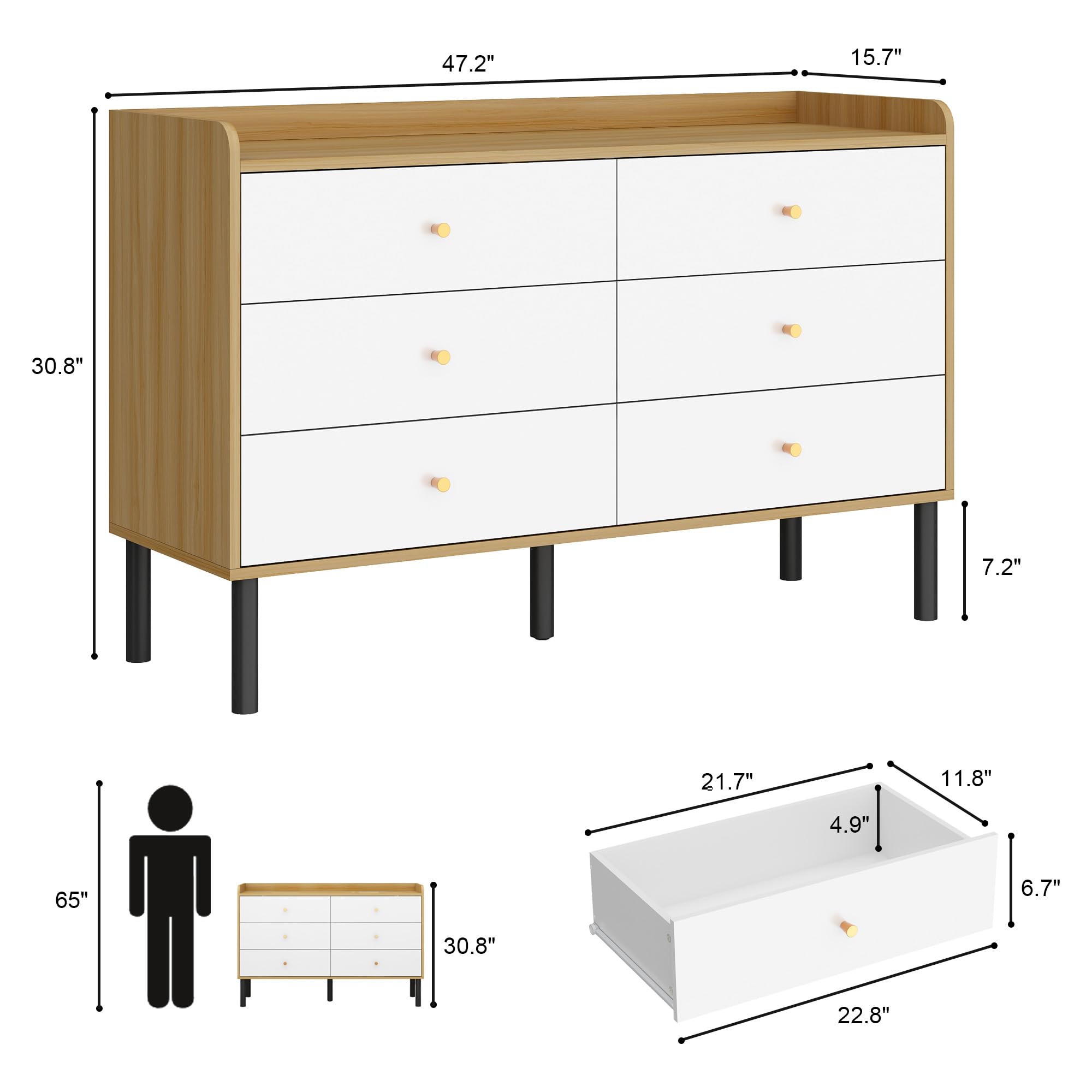 6 Drawer Kids Dresser with Golden Handles