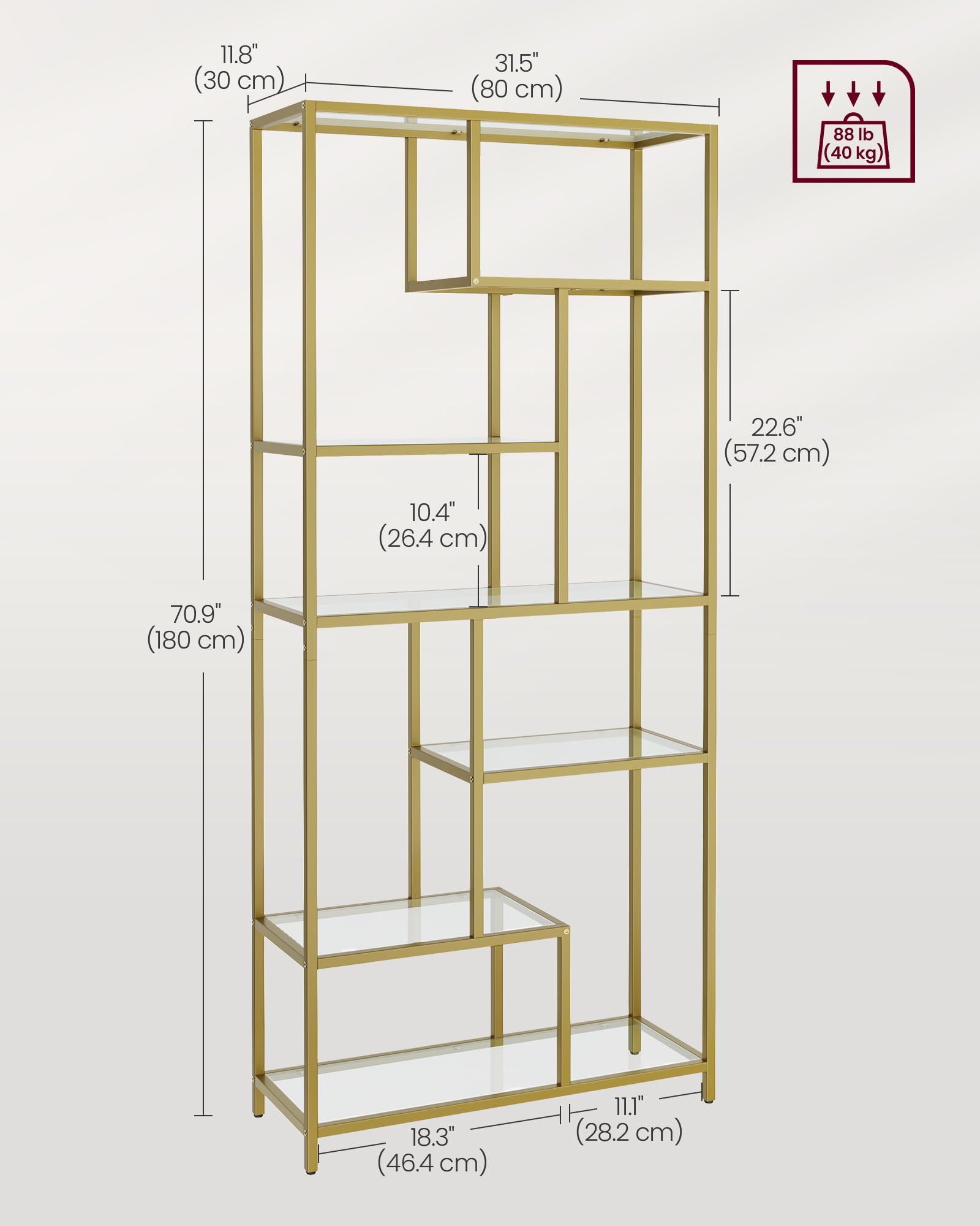 6-Tier Tall Bookshelf with Tempered Glass Shelves