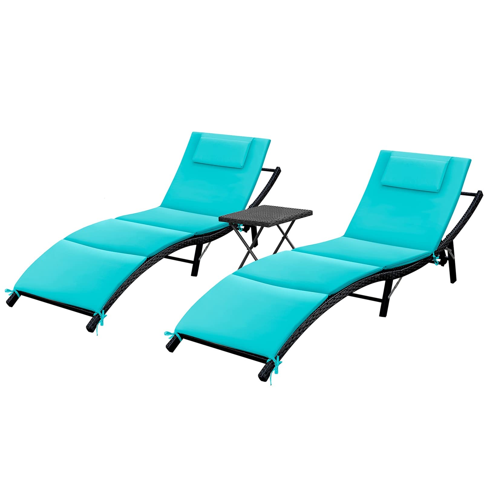 3-Piece Adjustable Wicker Chaise Lounge Set with Side Table