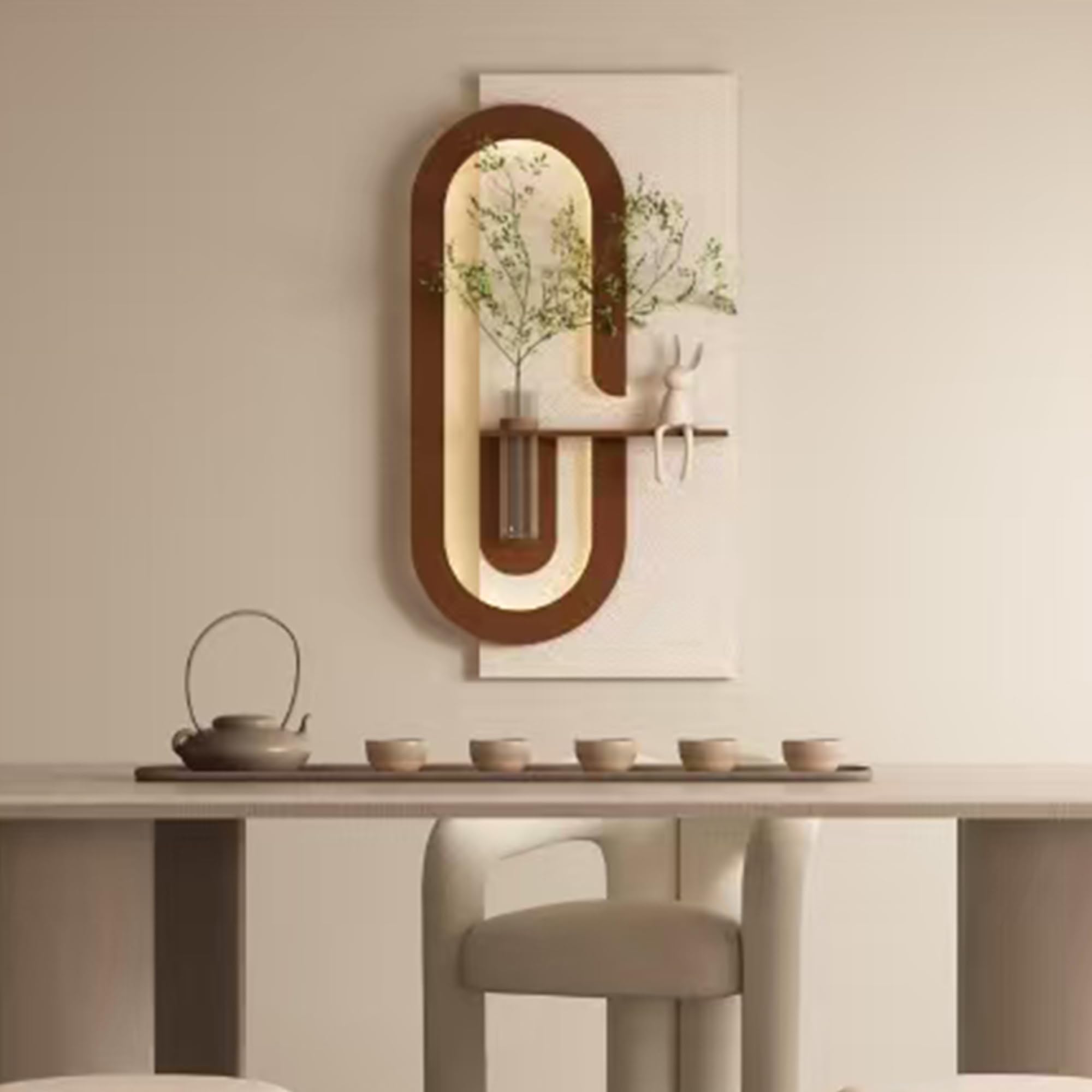 3D LED Wall Decor Sculpture with Artificial Plants and Glass Vase