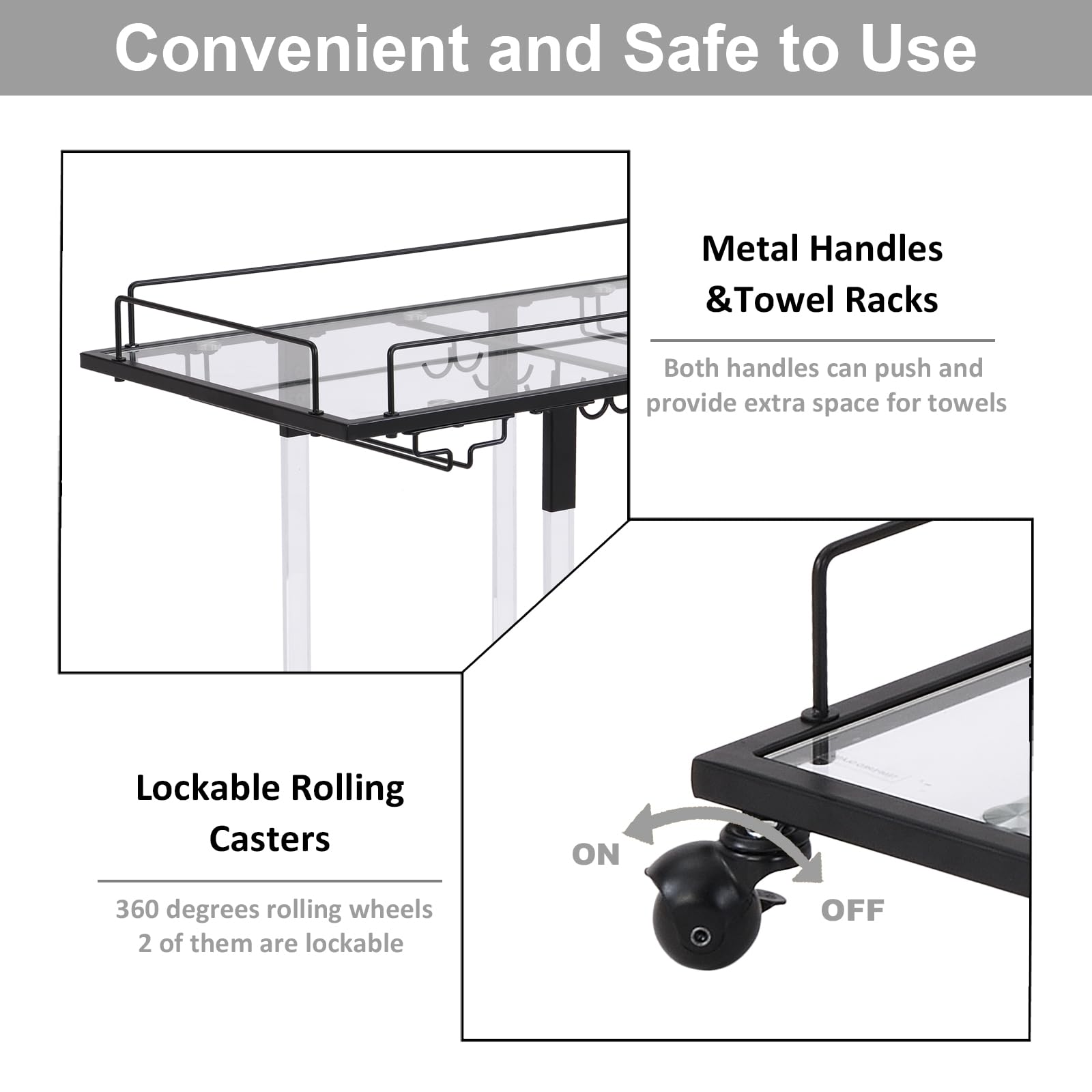 2-Tier Acrylic Rolling Bar Cart with Wine Rack