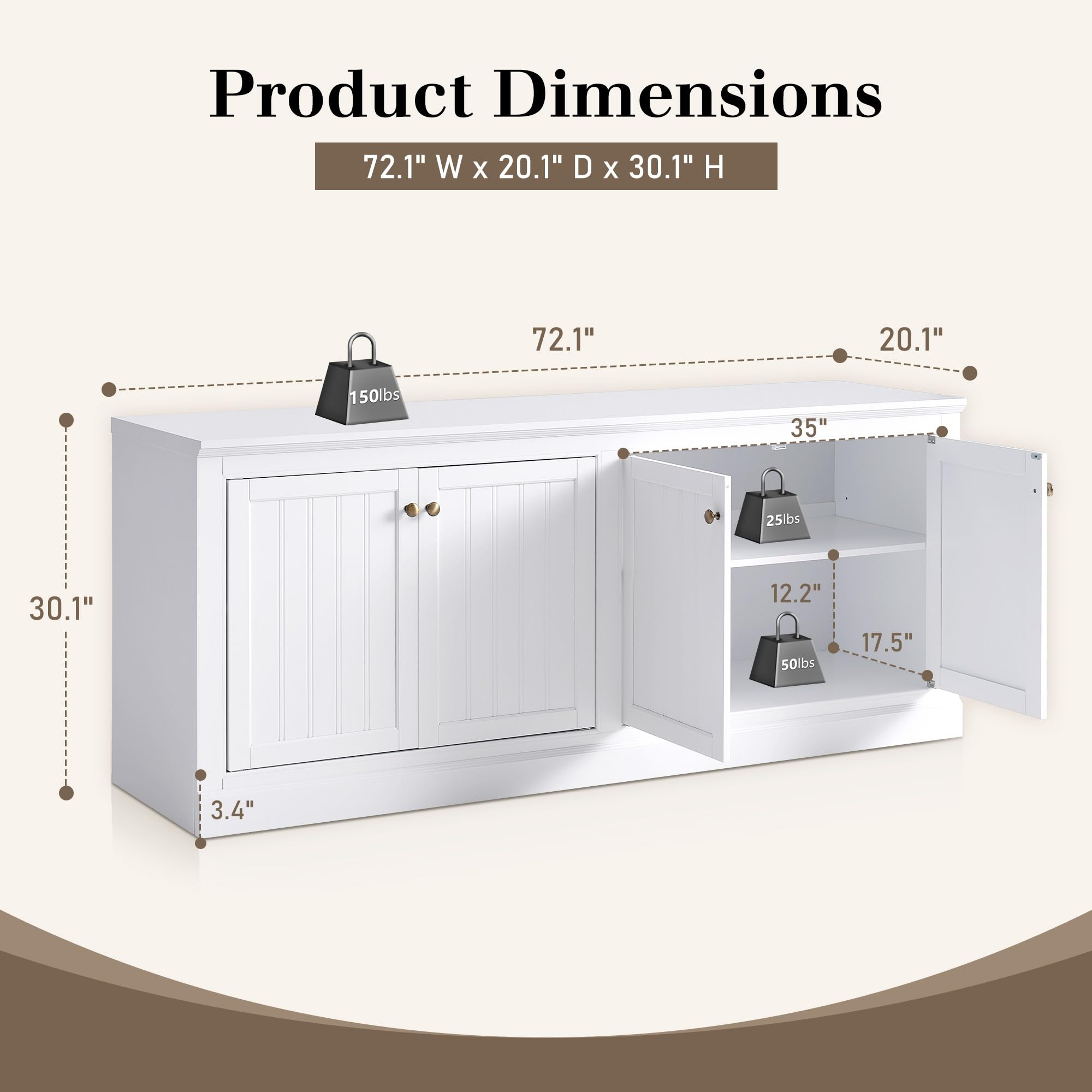 72" Farmhouse Sideboard Buffet Cabinet with Barn Doors
