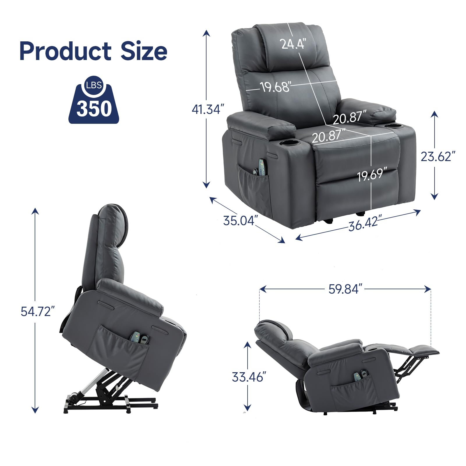 Power Lift Recliner Chair with Massage and Heat - Gray