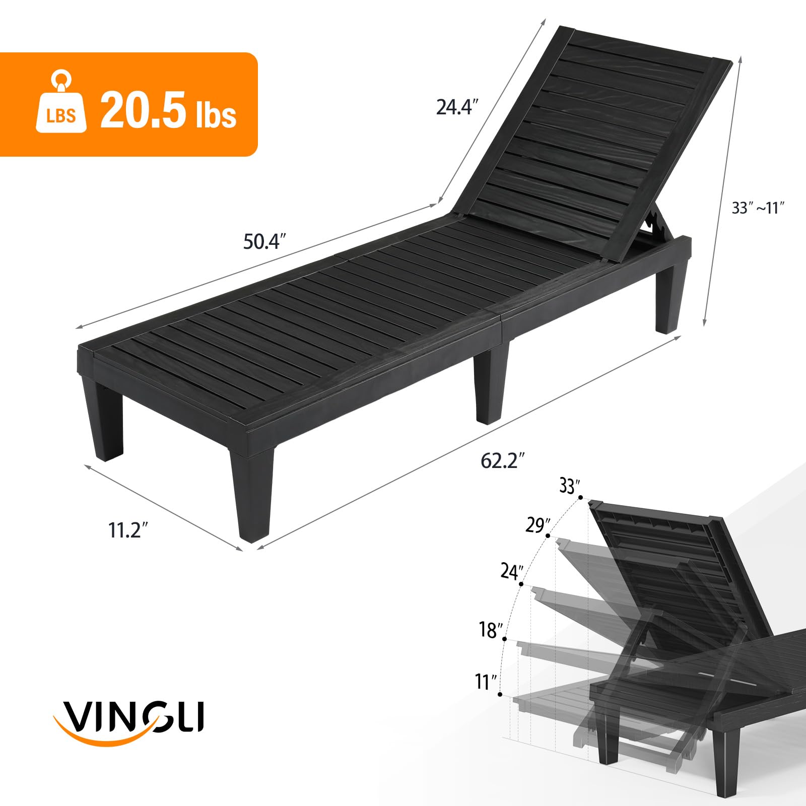 Outdoor Chaise Lounge Chair Set of 2 with Adjustable Backrest
