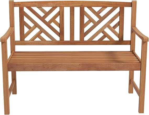 Acacia Wood Garden Bench 2-Person Loveseat with Armrests