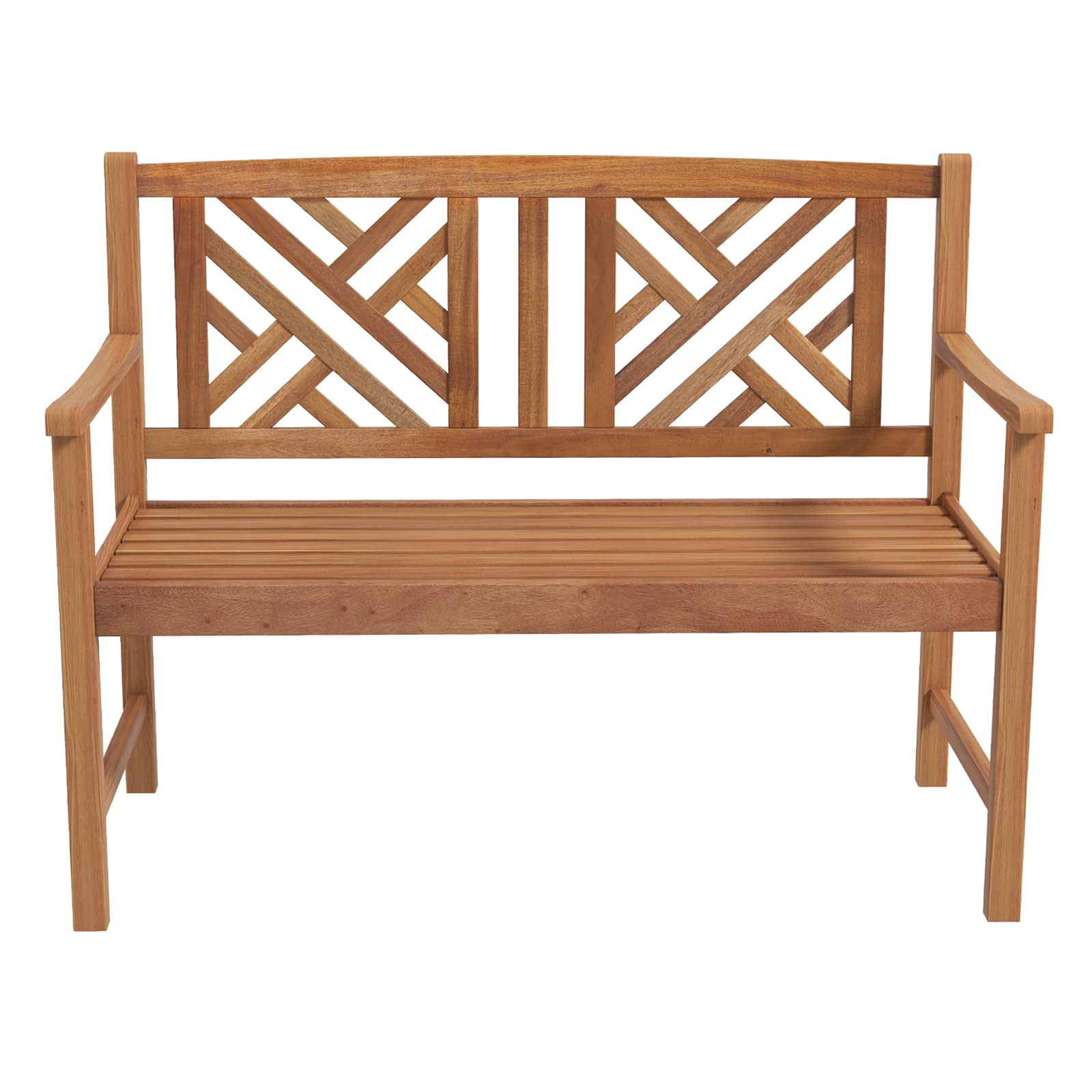 Acacia Wood Garden Bench 2-Person Loveseat with Armrests