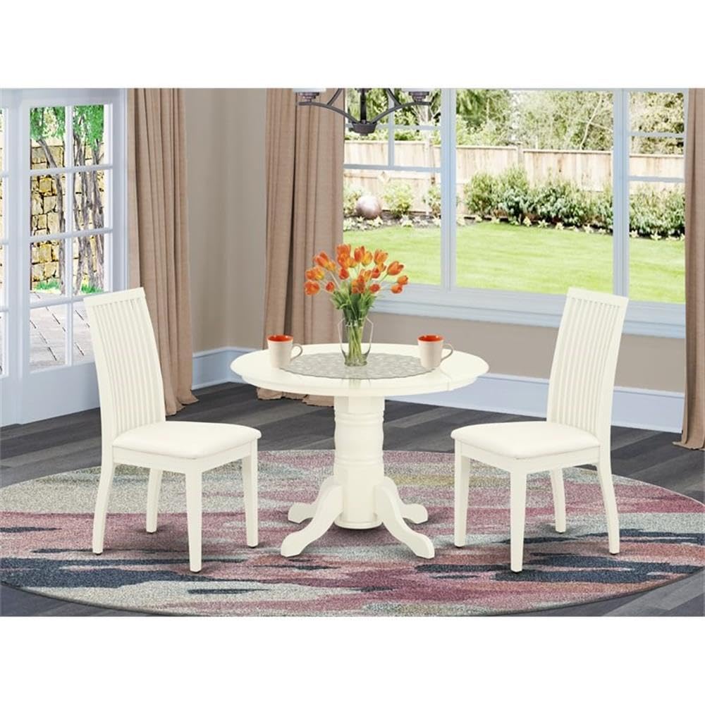 3 Piece Round Dining Set with Pedestal Table and Linen Chairs