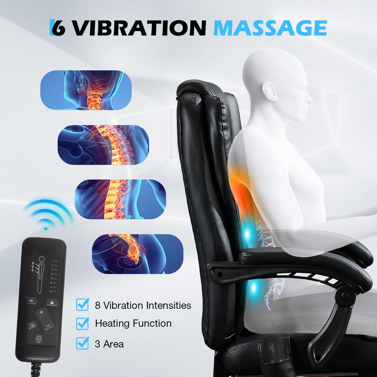 Massage Office Chair with Foot Rest,6 Points Vibration and Heat Ergonomic Executive Desk Chair for Heavy People,500lbs Big and Tall Office Chairs with Reclining High Back for Home Office
