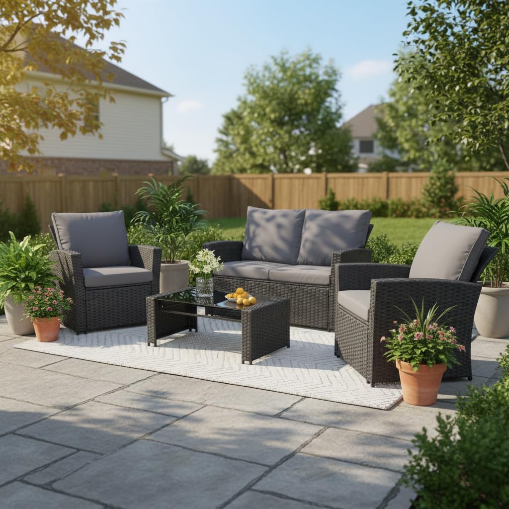 4 Piece Wicker Patio Furniture Set