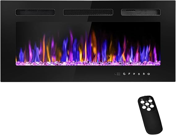 40" Electric Fireplace Wall Mounted Recessed with Remote Control