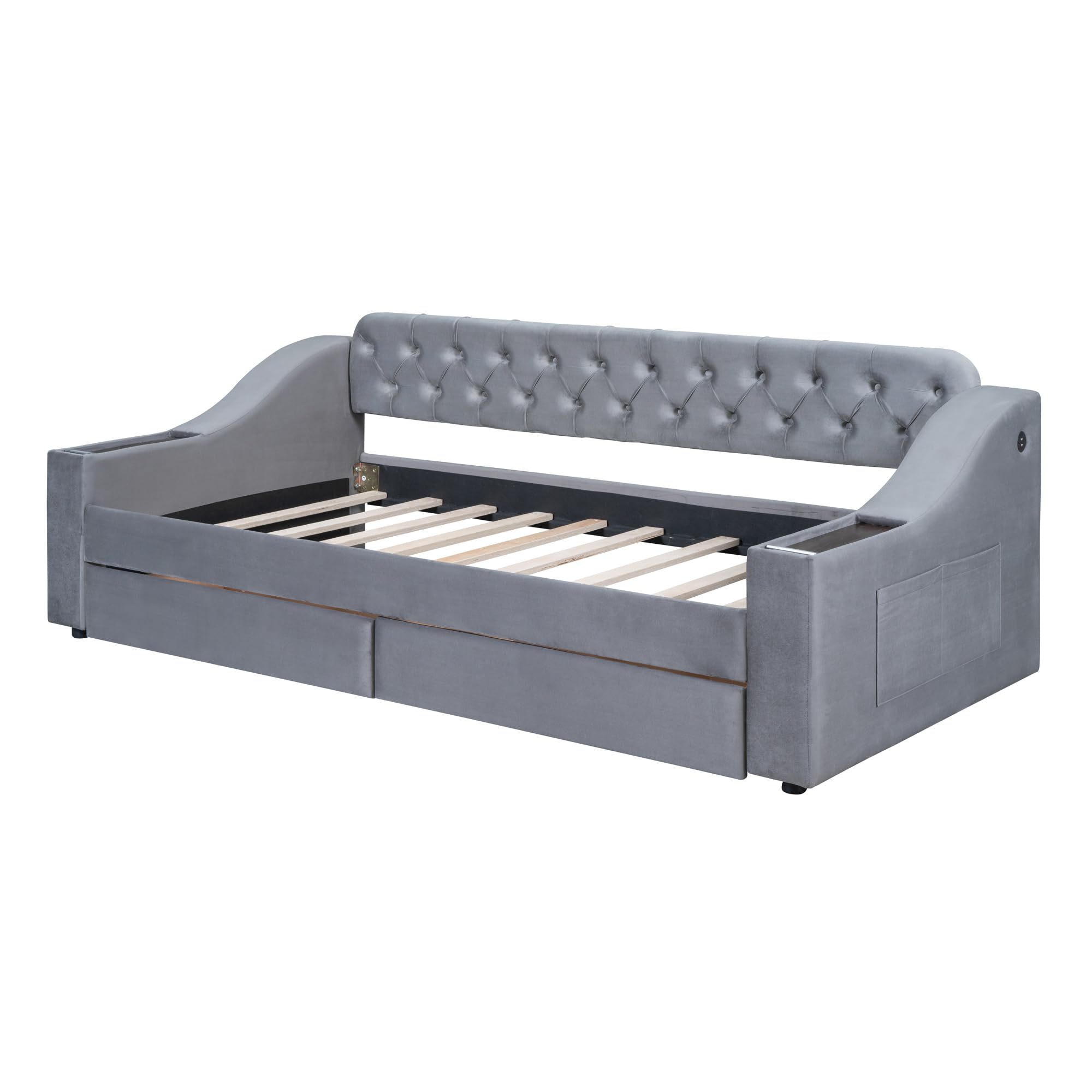 Twin Size Velvet Upholstered Daybed with Storage Drawers