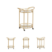 Round Modern Bar Serving Cart with 2 Mirrored Shelves