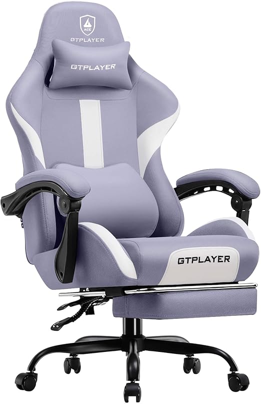 Ergonomic Gaming Chair with Pocket Spring Cushion and Footrest
