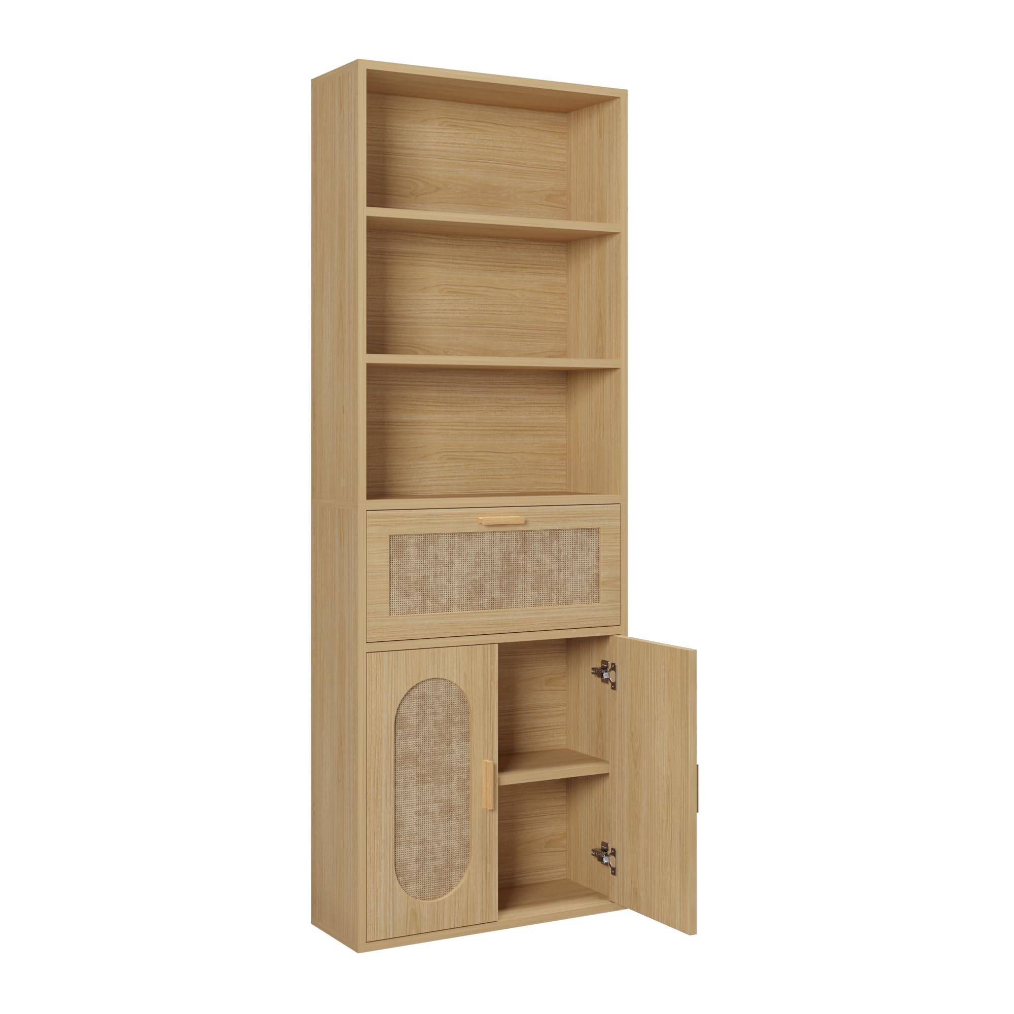 Tall Rattan Door Bookcase with Drawer