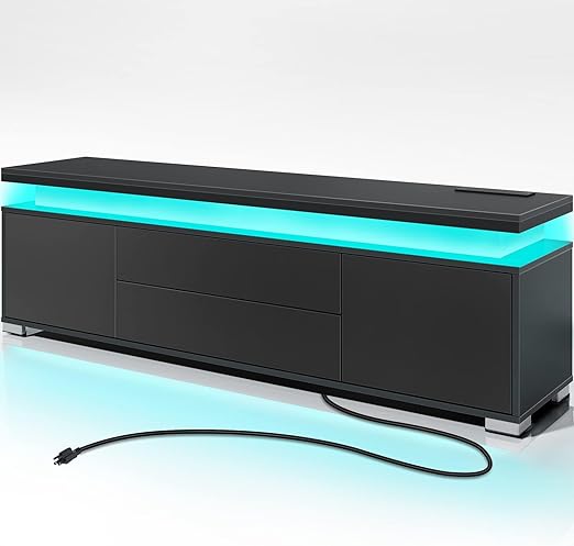 TV Stand with LED Lights & Power Outlet